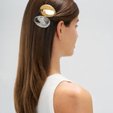 Small oval rhodiumplated hair barrette